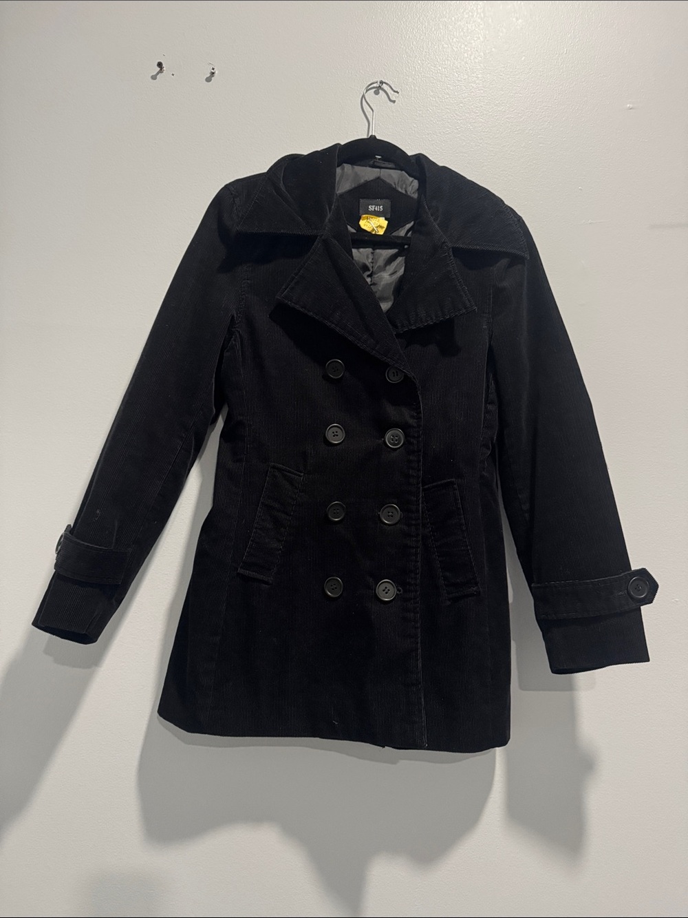 Stylish Black Corduroy Double-Breasted Peacoat